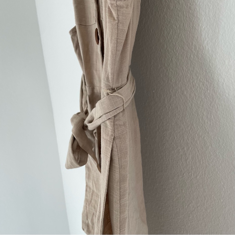 Free People Hepburn Cotton Trench Dress Tan Size 4 Belted Button Front Mini - Picture 8 of 13